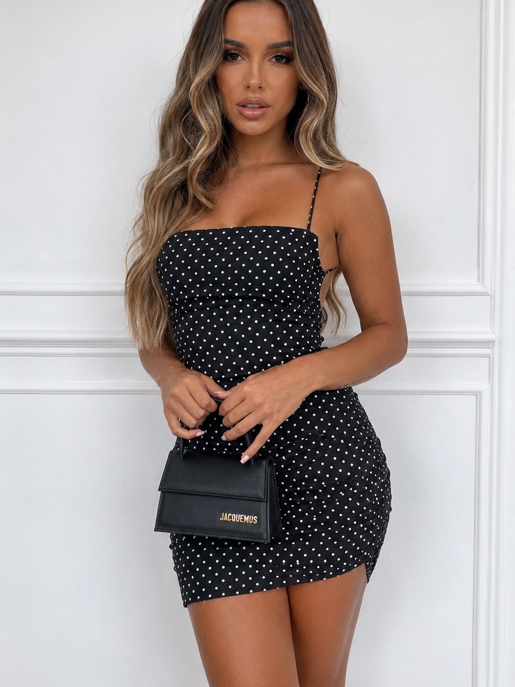 White Fox Boutique Black & White Polka Dot Mini Dress
